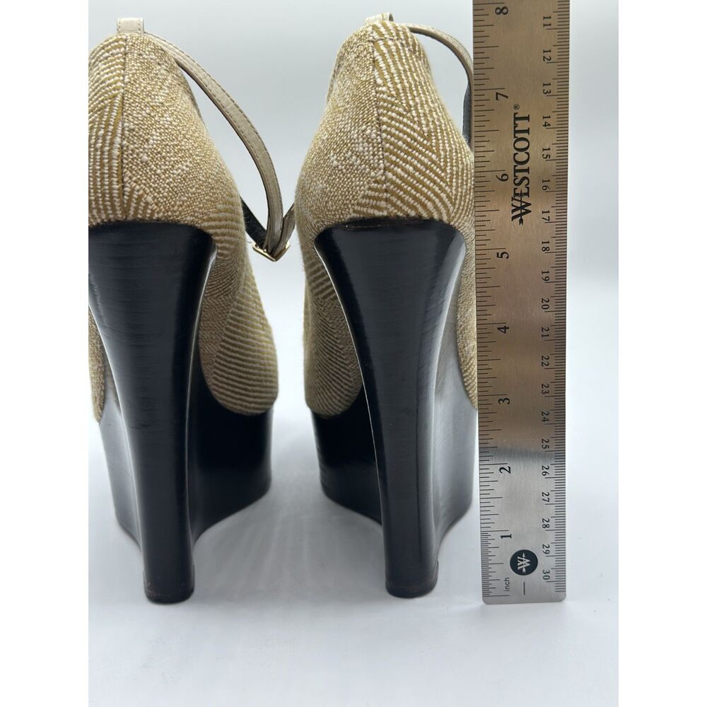 Burberry Tan Woven Platform Wedge Pumps Black Heels Sz 39 - Picture 8 of 9